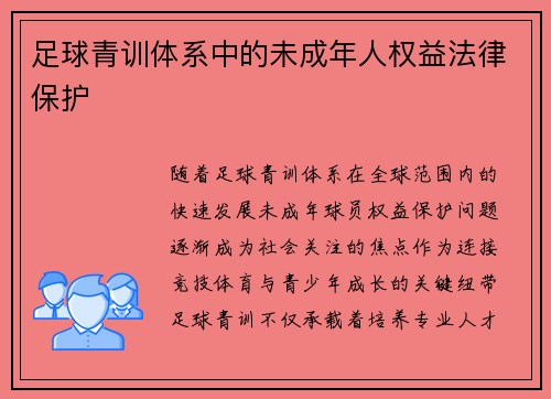 足球青训体系中的未成年人权益法律保护